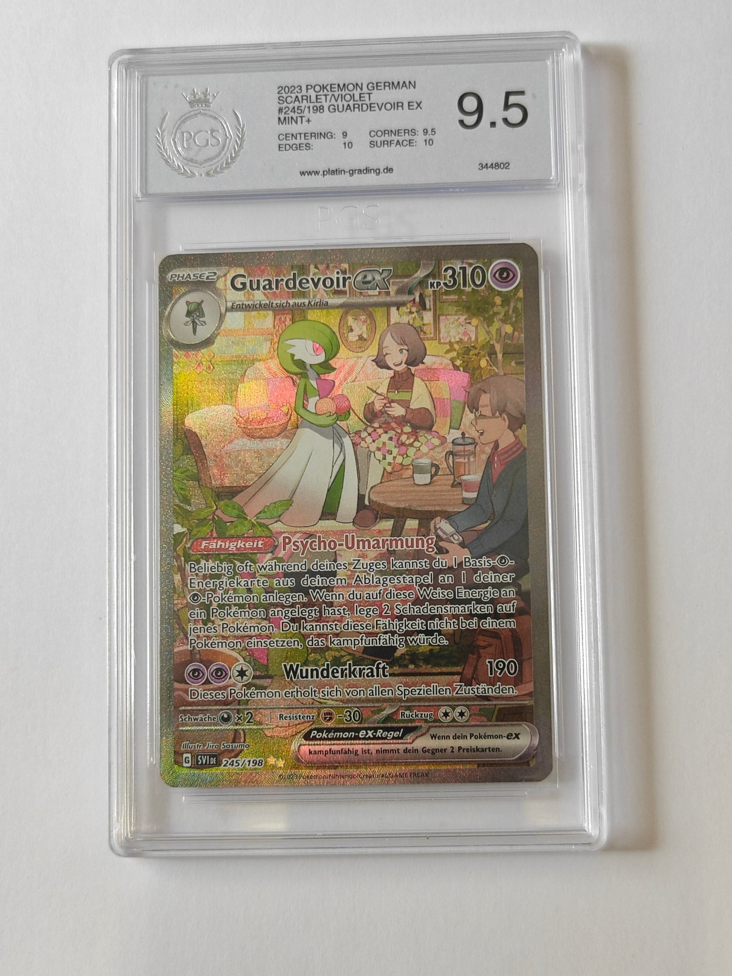 Guardevoir ex Karte 245/198 aus der Pokémon Scarlet & Violet Serie, Zustand MINT+ 9.5 (Deutsch) – hochwertige Sammlerkarte von 2023